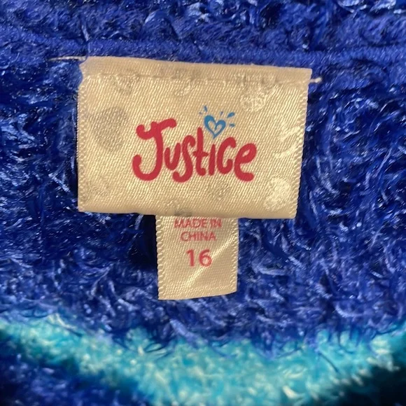 Justice striped super soft short sleeve  blue “V” neck sweater girl’s size 16 - Picture 5 of 10